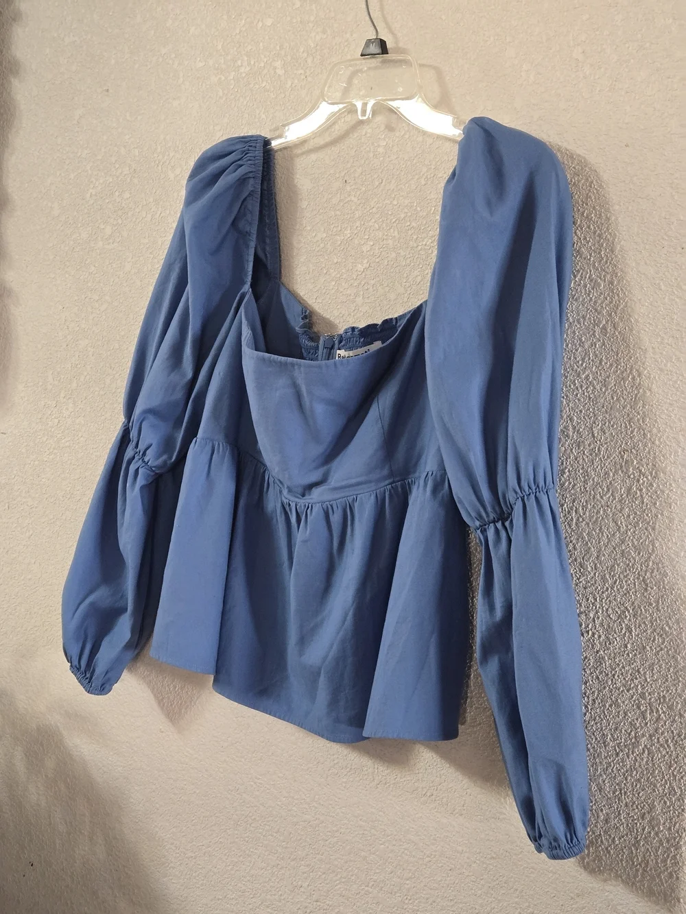Reformation Jaxley In Azurer Blue Square Bodice Peplum Top